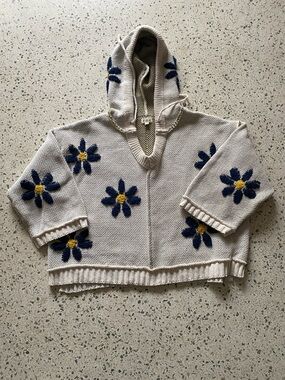 POL Cream Hooded Kids Jacket with Blue & Yellow Daisy Motifs